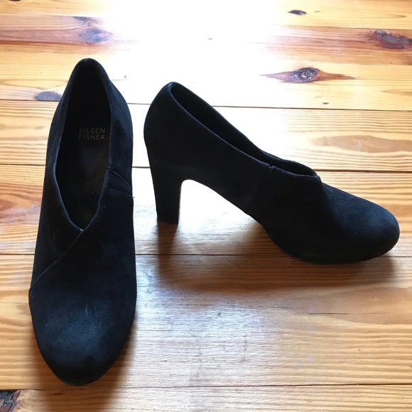 Eileen Fisher Black Suede Heels, EUC, 9 - Picture 9 of 13